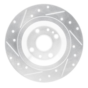 Mazda Miata Brake Rotor (1) - Rear Right - R1 Concepts - Drilled & Slotted - Silver - `01-`05